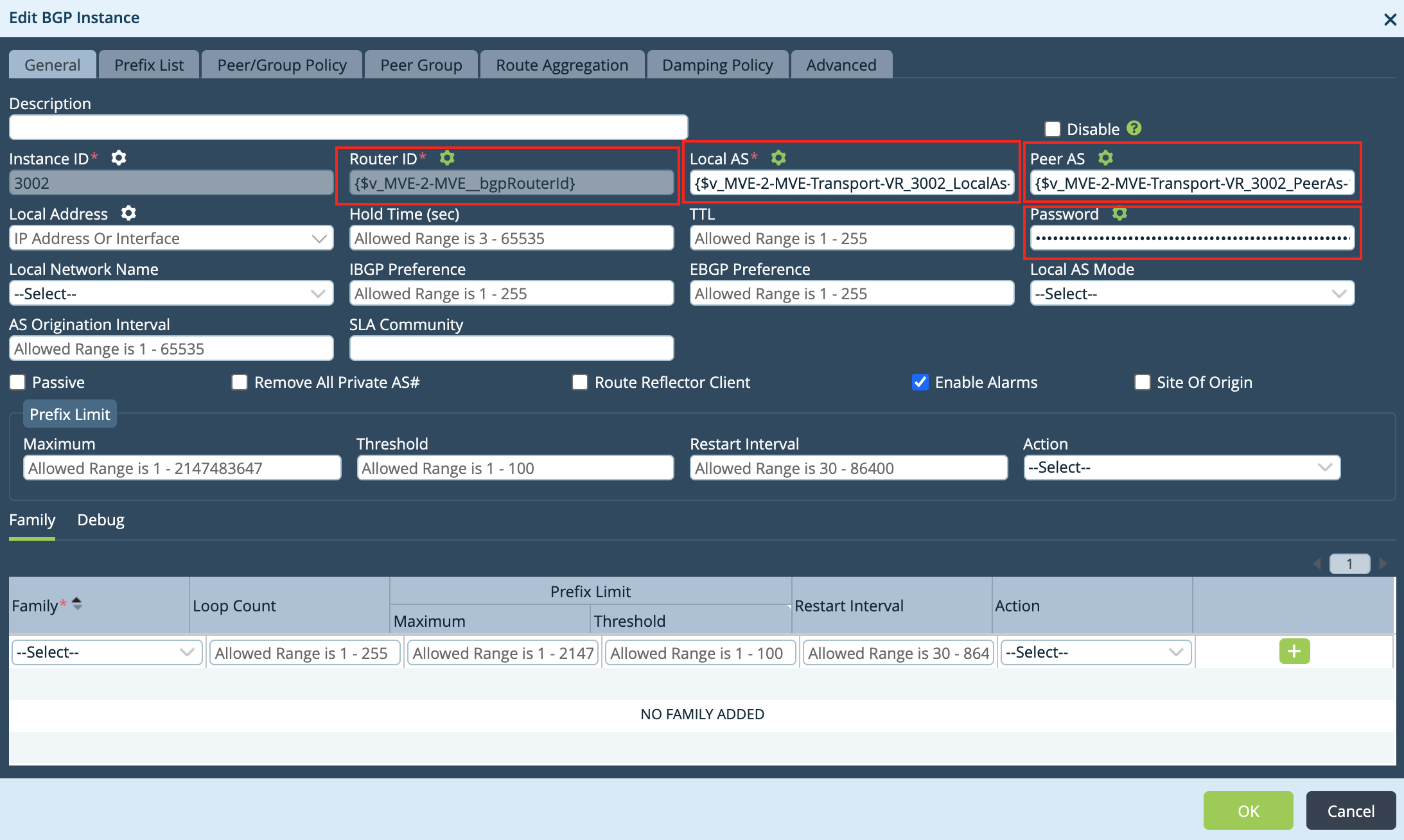 Edit BGP Instance