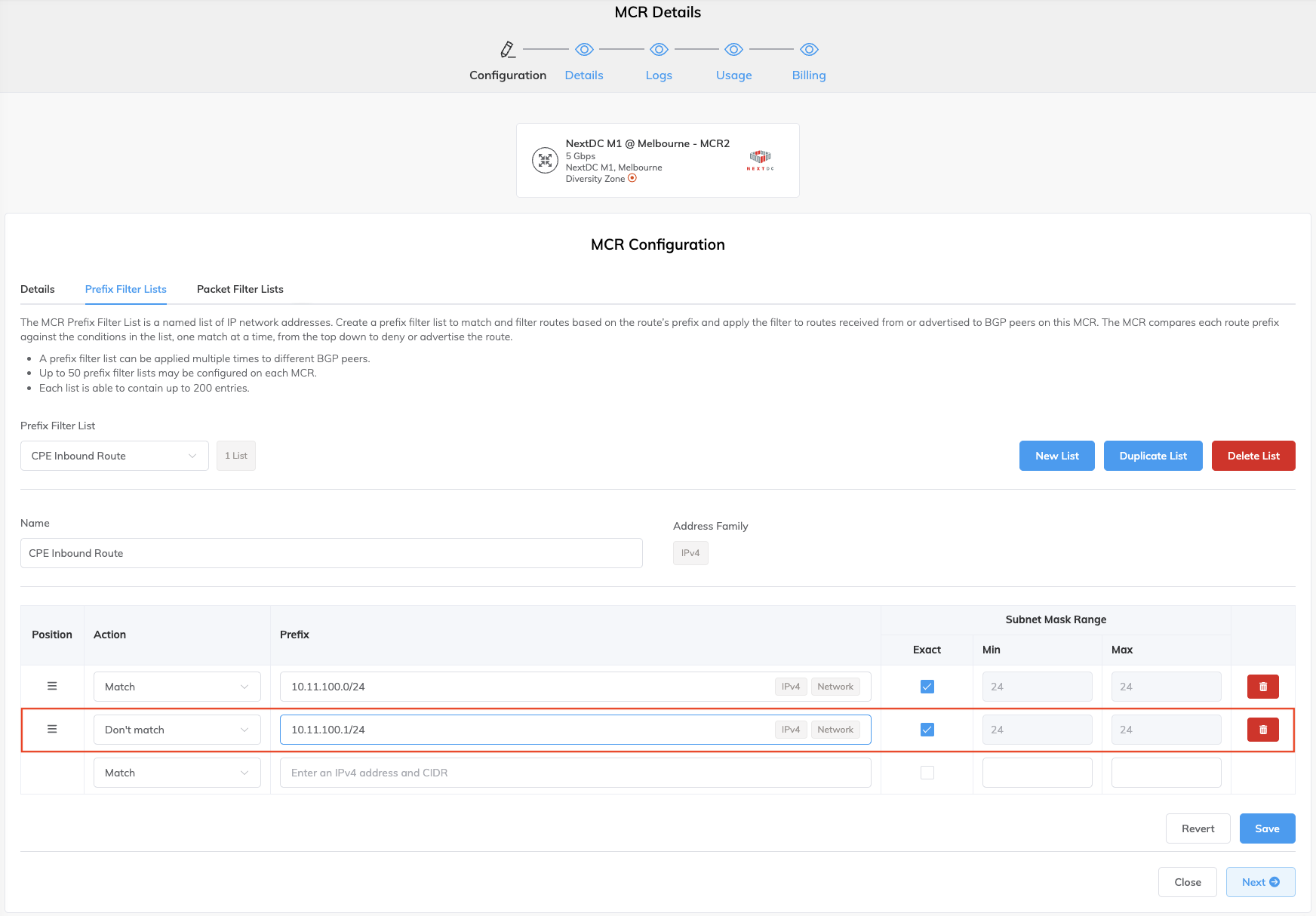Adicionar uma regra ao filtro de prefixo