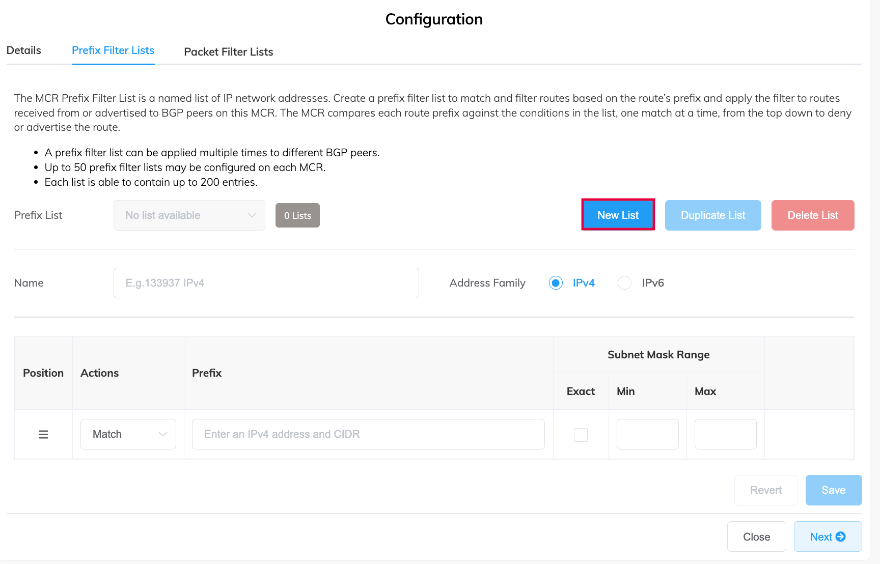 Novo filtro de prefixo