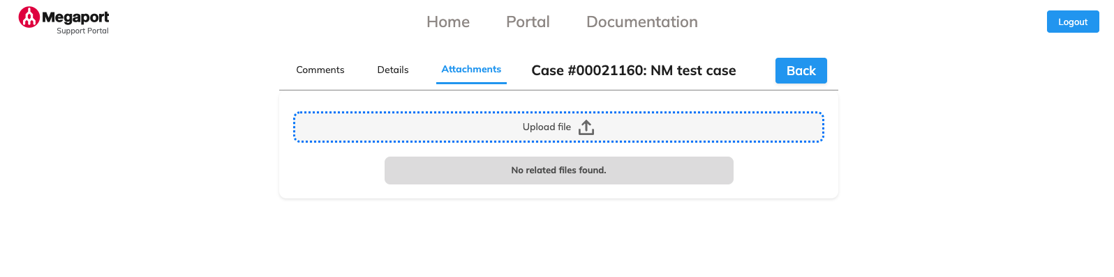 Página de anexos do Portal de Suporte