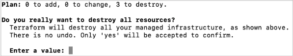 Exemplo de saída do terraform destroy