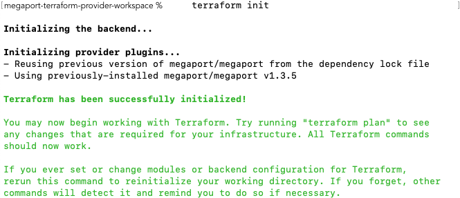 Exemplo de saída do terraform init