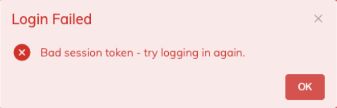 Falha no Login - Bad Session Token