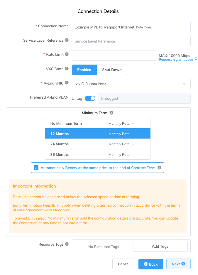 Megaport Internet connection details