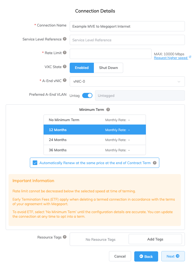 Megaport Internet connection details