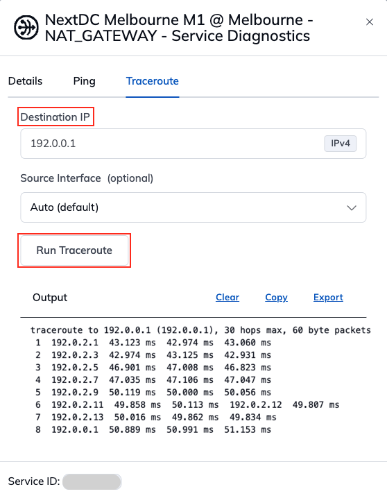 Traceroute output
