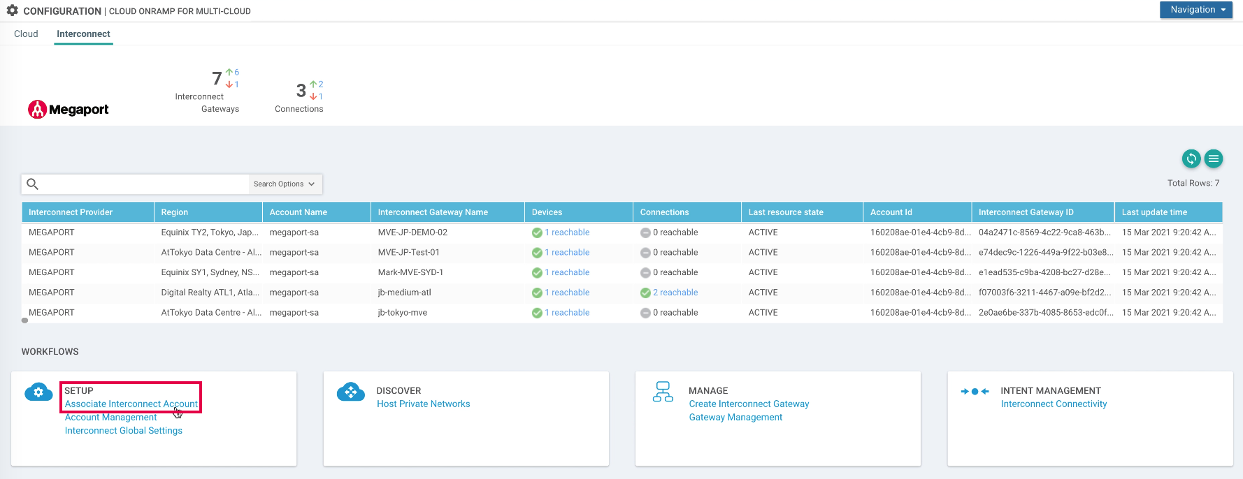 vManage 关联互连账户