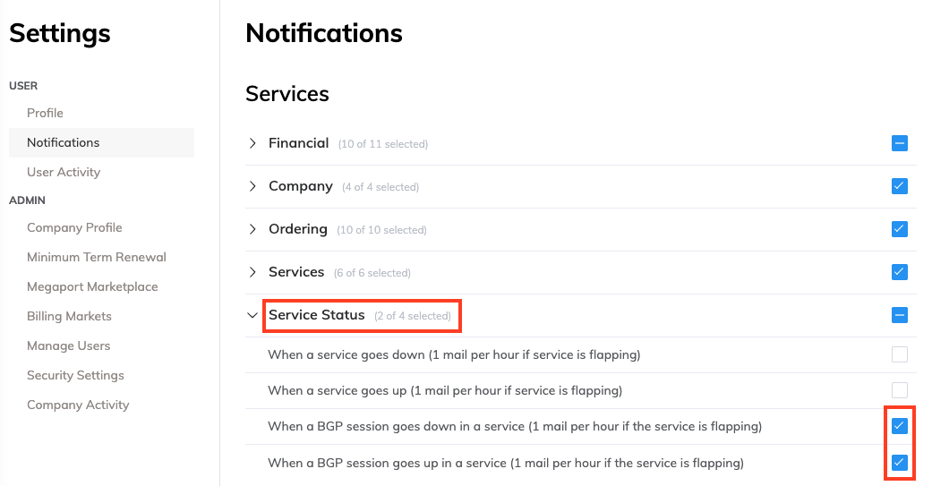 Service Status 通知