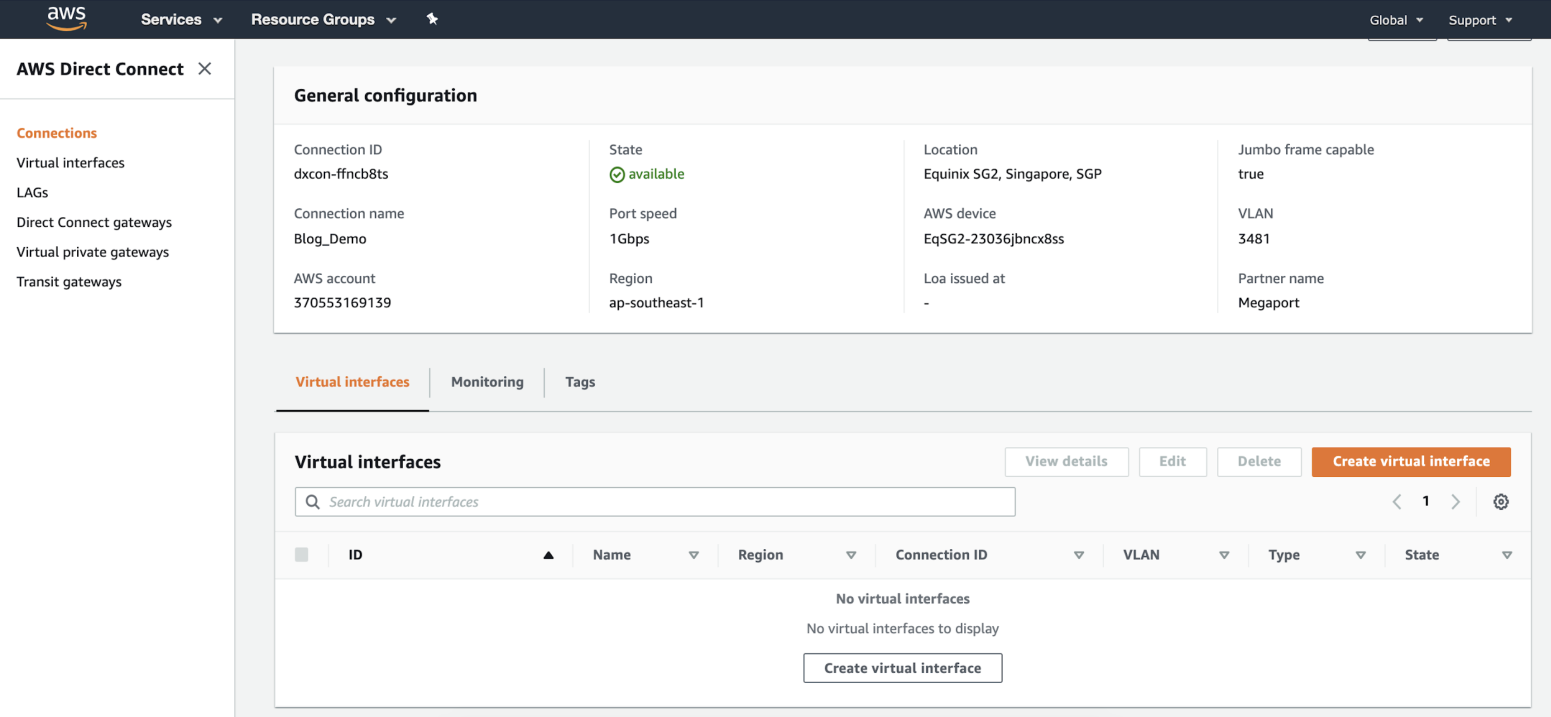 AWS 連線狀態