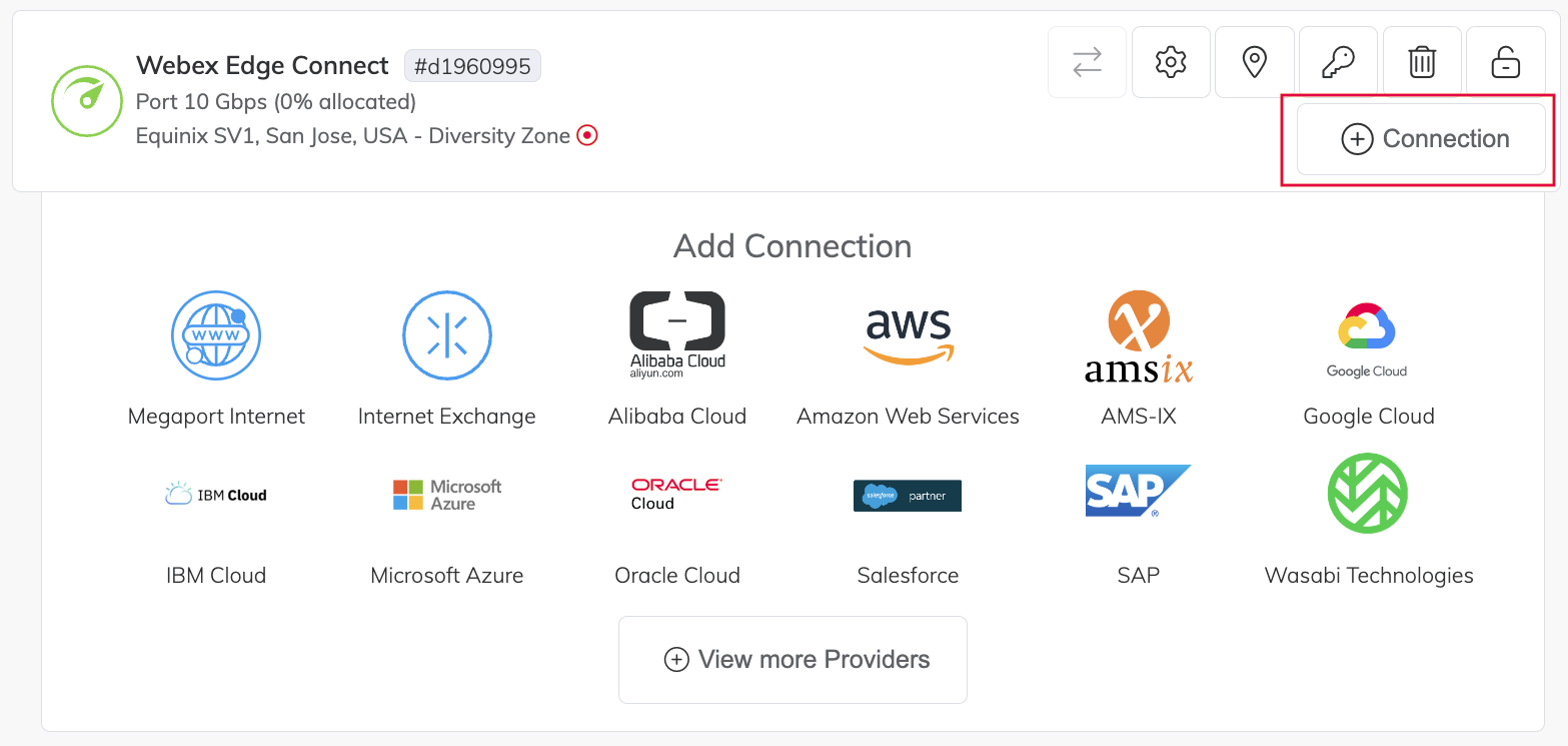找出要連線至 Webex 的 Port，然後按一下 +Connection 按鈕