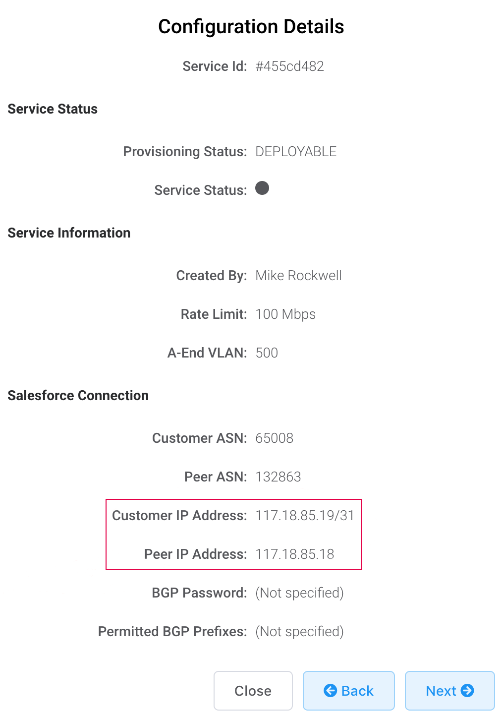 SFDC 的 BGP 詳細資料