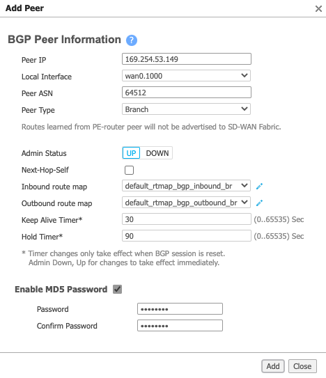 在 Aruba 新增 BGP 對等端
