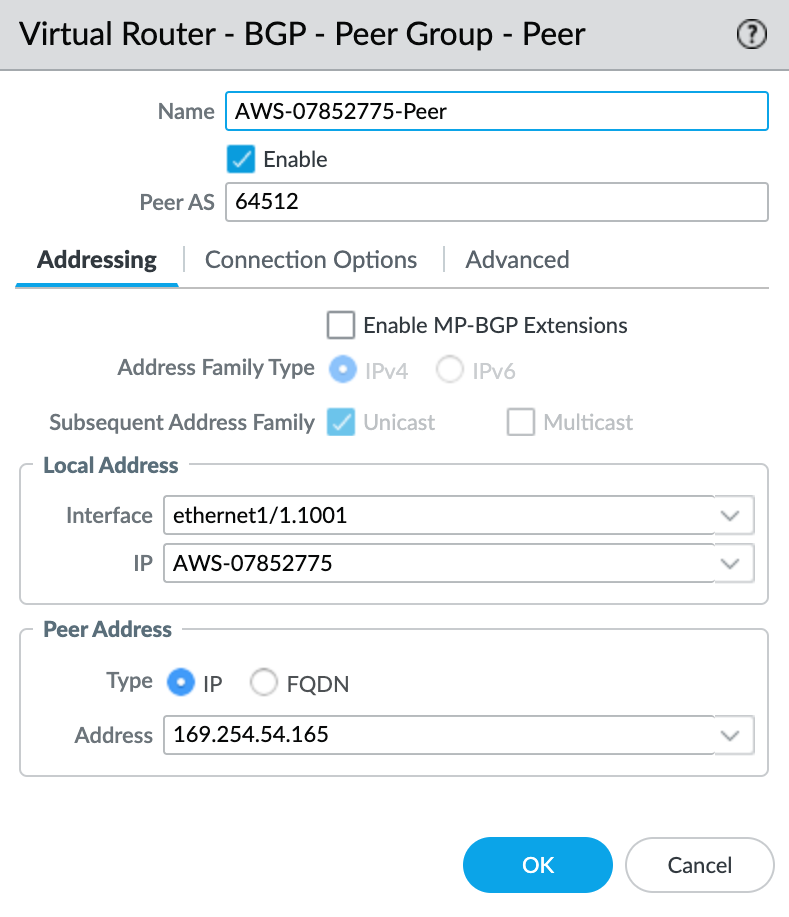 BGP 對等群組畫面