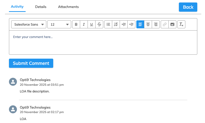 Support Requests Portal activity 索引標籤