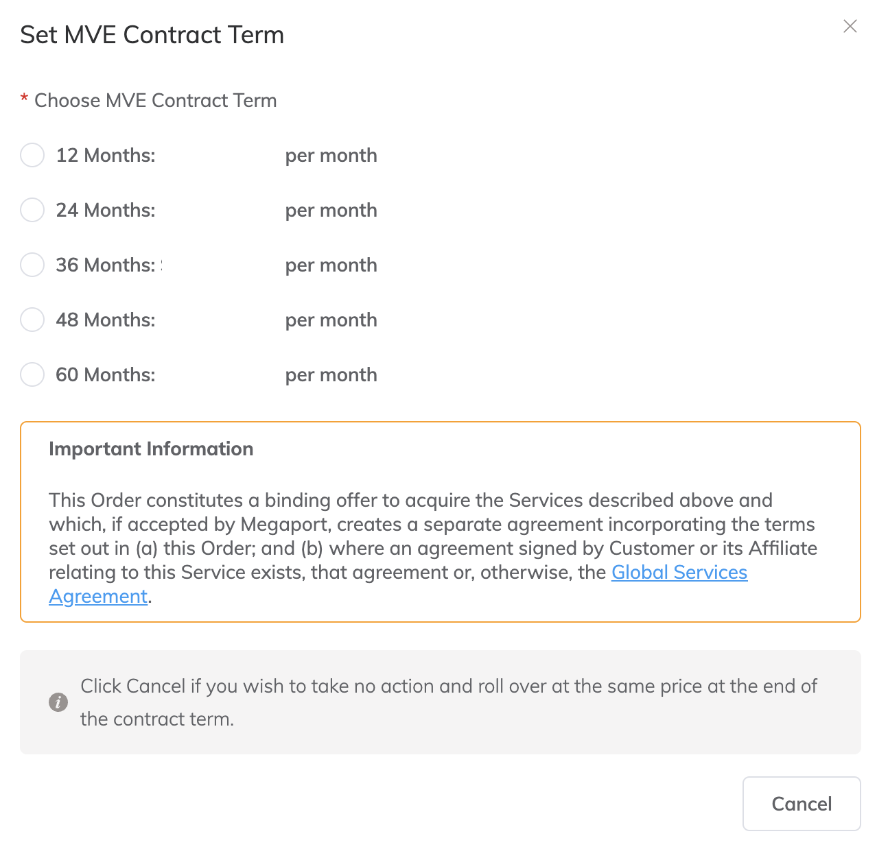 設定 MVE 合約期間