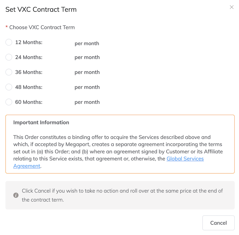 設定 VXC 合約期限