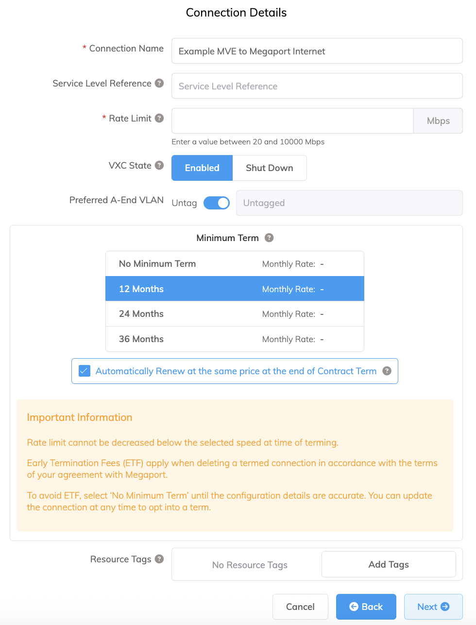 Megaport Internet 連線詳細資料