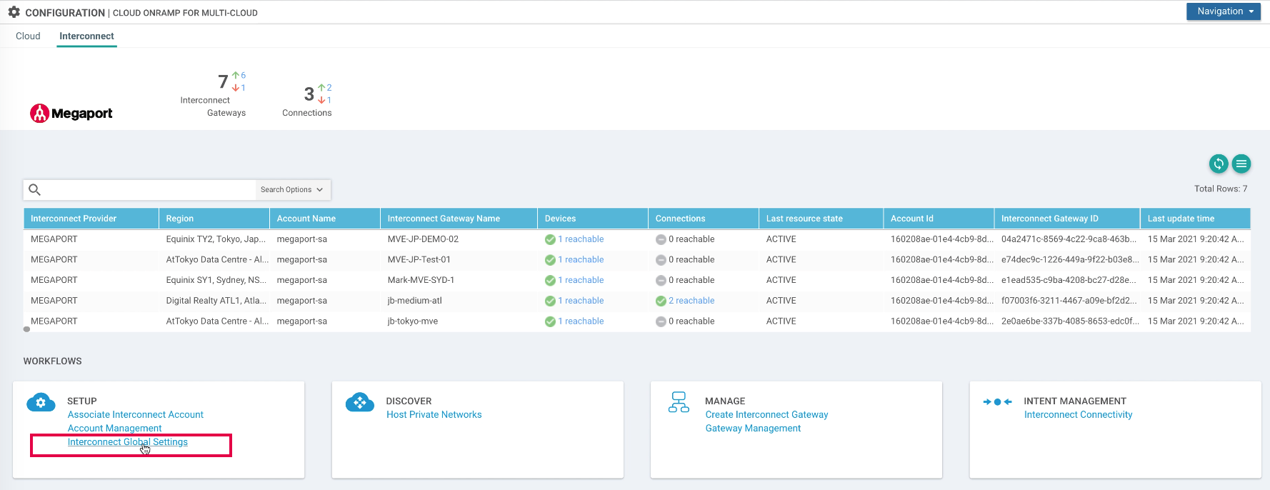 vManage 互連全域設定