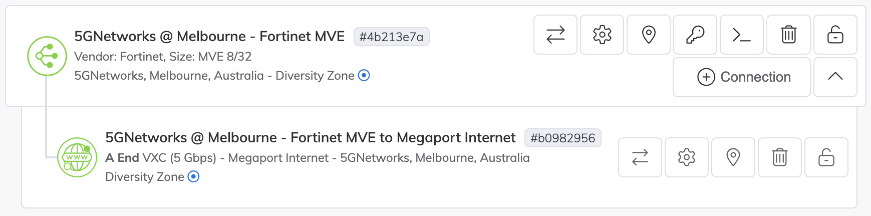 Services 頁面上顯示的 MVE